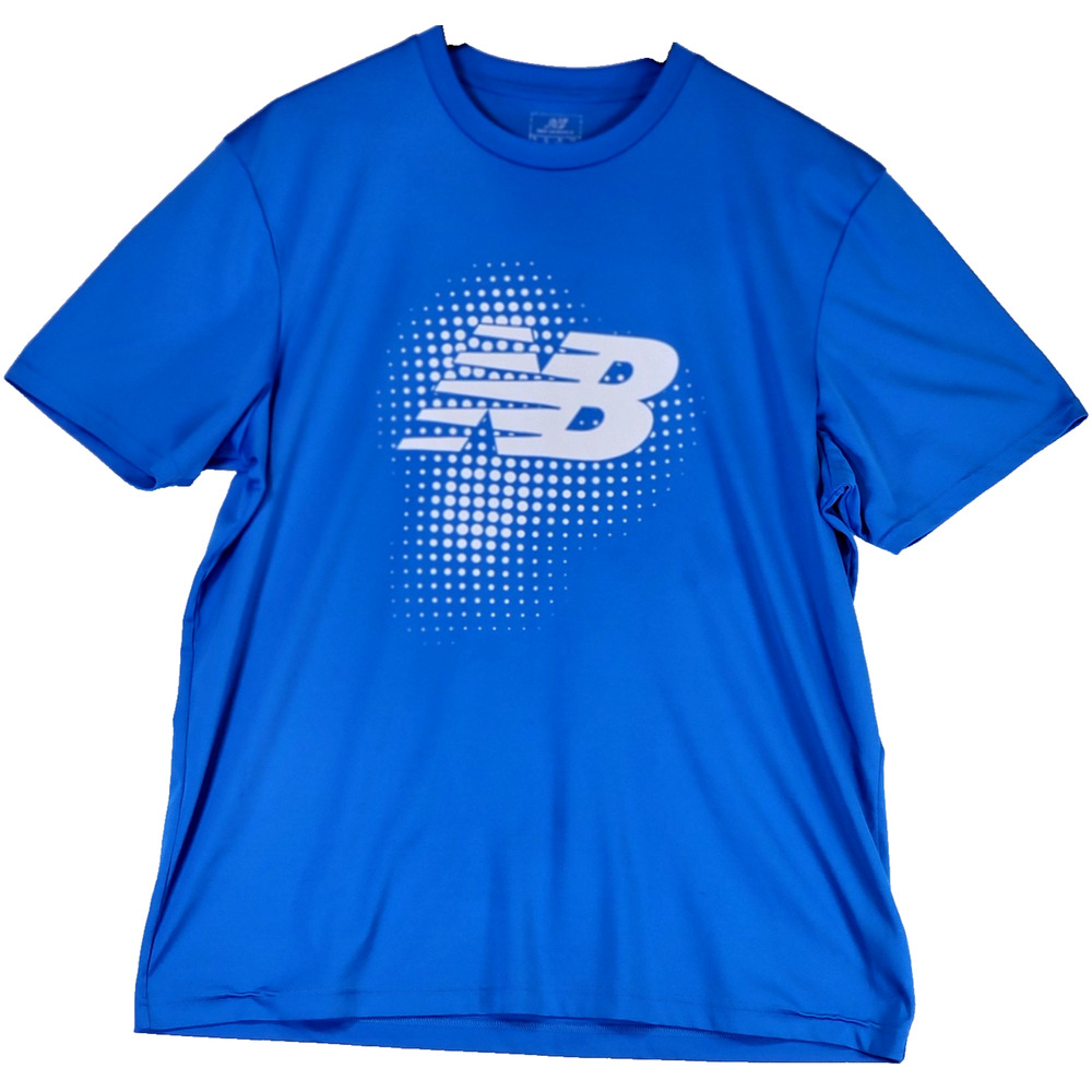 New Balance Men's Shirt Short Sleeve NBDry Athletic Running Blue Logo T-Shirt XL
